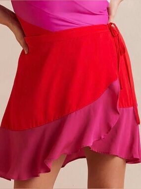Summersalt Beach to Brunch wrap skirt coverup red pink ruffle hem 2XL